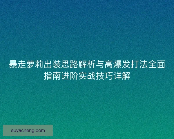 暴走萝莉出装思路解析与高爆发打法全面指南进阶实战技巧详解